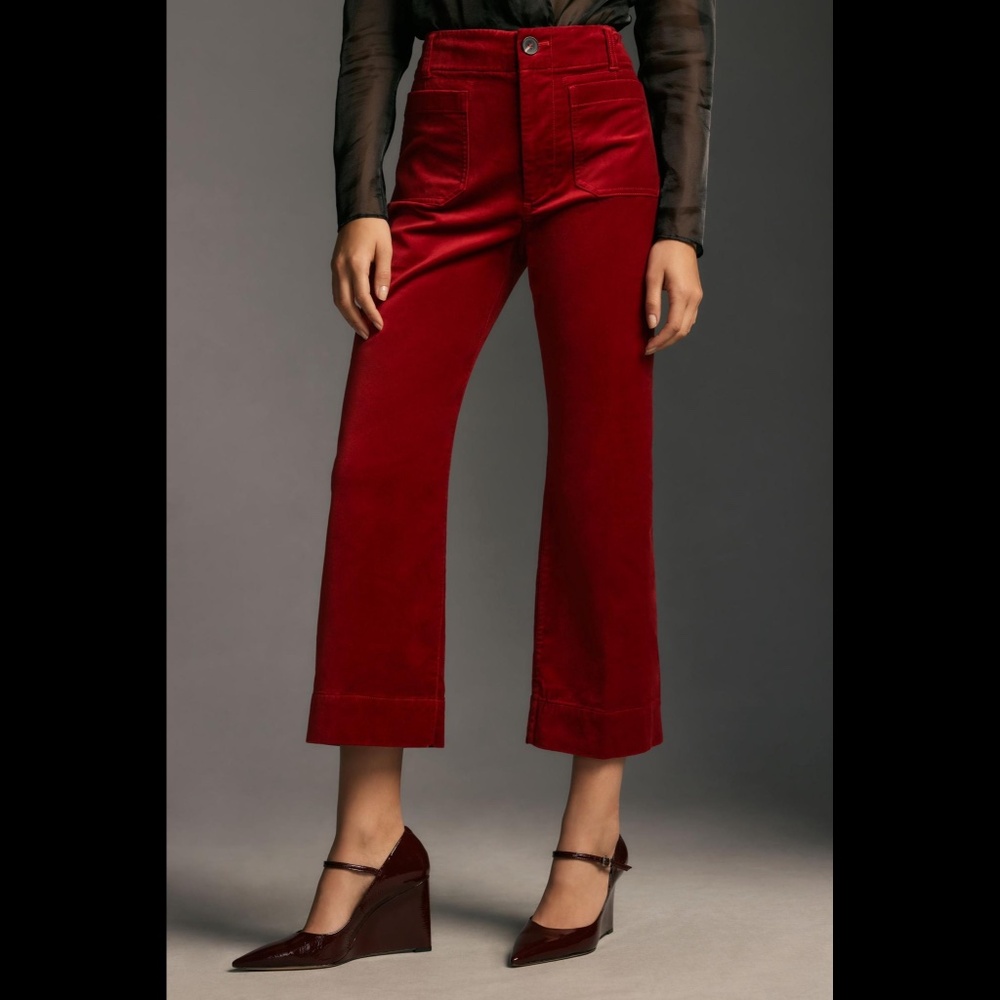 Anthropologie The Colette Cropped Wide-Leg Velvet Pants by Maeve